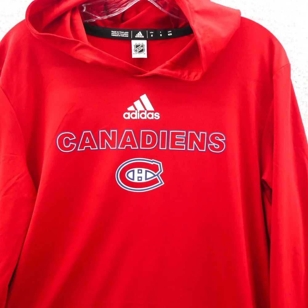 Montreal Canadiens Hoodie Shirt Men Medium Red Adidas NHL Hockey Long Sleeve New